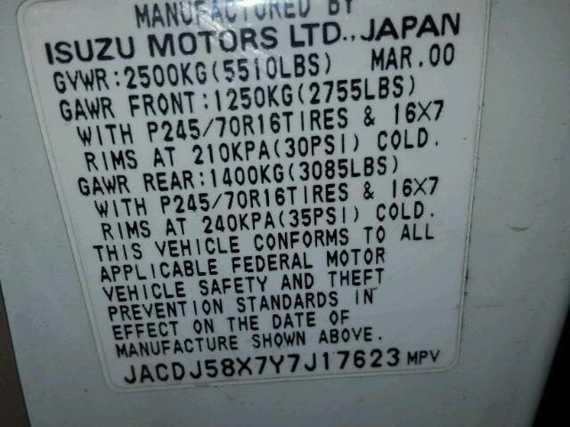 JACDJ58X7Y7J17623 - 2000 ISUZU TROOPER S WHITE photo 10