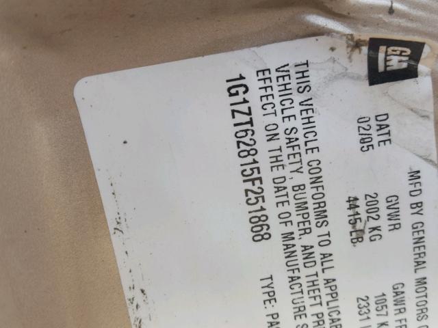 1G1ZT62815F251868 - 2005 CHEVROLET MALIBU MAX ოქროსფერი ფოტო 10