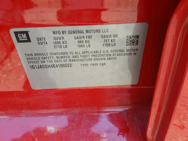 1G1JA5SH4E4186622 - 2014 CHEVROLET SONIC LS RED photo 10