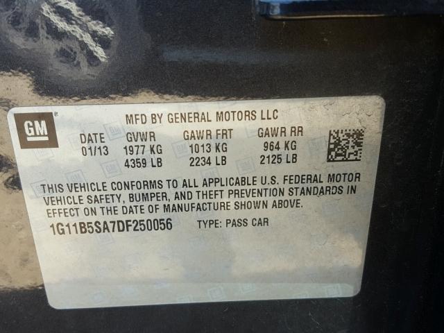 1G11B5SA7DF250056 - 2013 CHEVROLET MALIBU LS ნაცრისფერი ფოტო 10