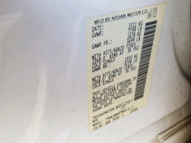 5N1BA0NE3DN601207 - 2013 NISSAN ARMADA PLA WHITE photo 10