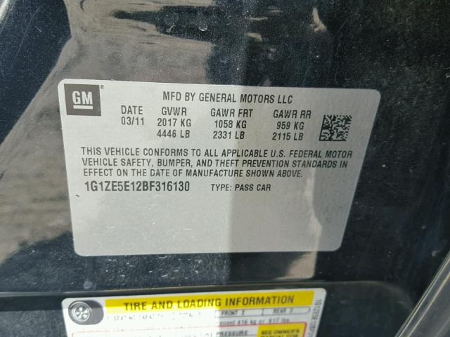 1G1ZE5E12BF316130 - 2011 CHEVROLET MALIBU LTZ 石墨色 照片 10