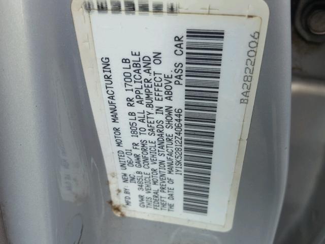 1Y1SK52812Z406446 - 2002 CHEVROLET GEO PRIZM 银色 照片 10