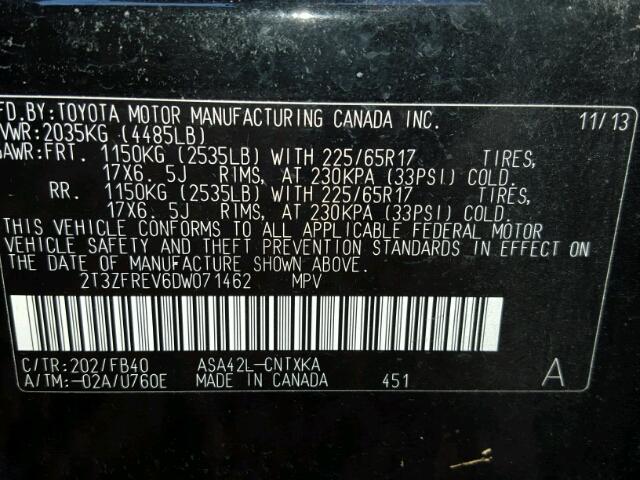 2T3ZFREV6DW071462 - 2013 TOYOTA RAV4 黑色 照片 10