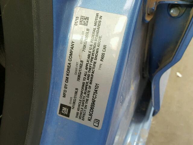 KL8CD6S94FC754101 - 2015 CHEVROLET SPARK 1LT Синий фото 10