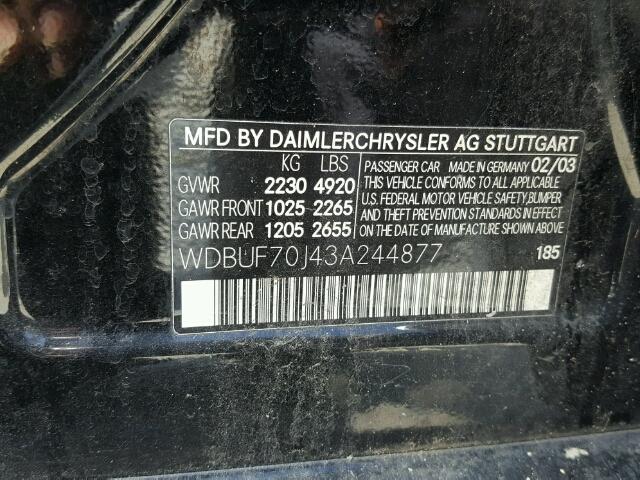 WDBUF70J43A244877 - 2003 MERCEDES-BENZ E 500 BLACK photo 10