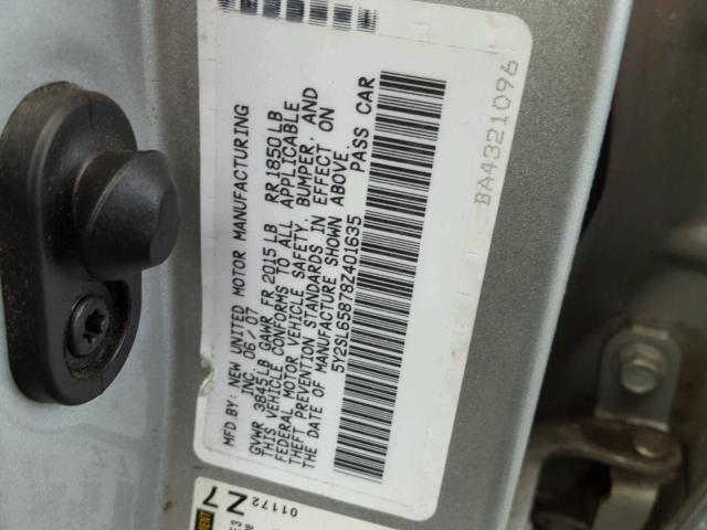 5Y2SL65878Z401635 - 2008 PONTIAC VIBE SILVER photo 10