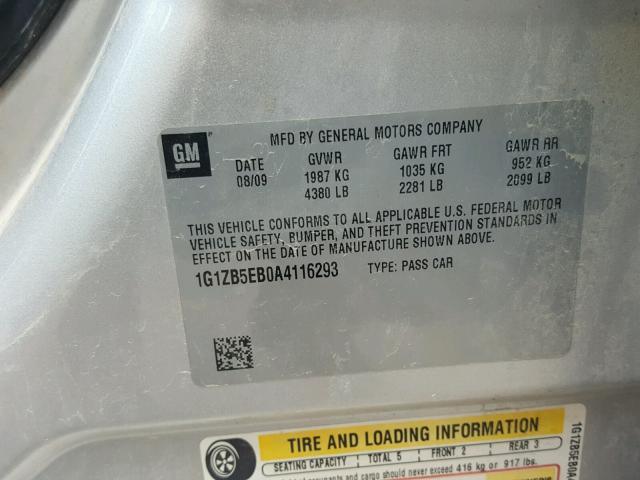 1G1ZB5EB0A4116293 - 2010 CHEVROLET MALIBU LS 灰色 照片 10