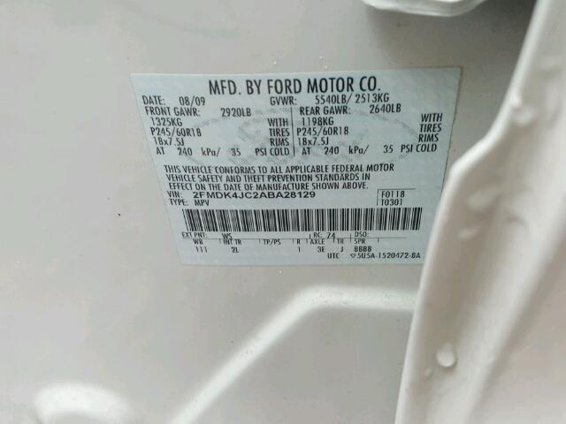 2FMDK4JC2ABA28129 - 2010 FORD EDGE SEL WHITE photo 10