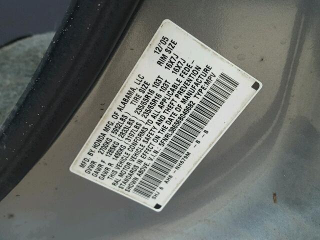 5FNRL38656B049682 - 2006 HONDA ODYSSEY EX BLUE photo 10