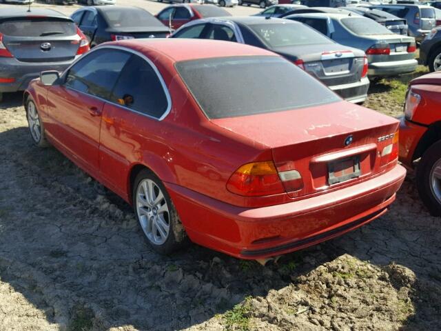 WBABN53432JU39001 - 2002 BMW 330 RED photo 3
