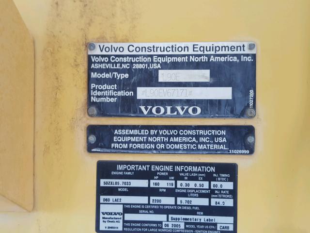 L90EV67171 - 2005 VOLVO L90E Q/C YELLOW photo 10