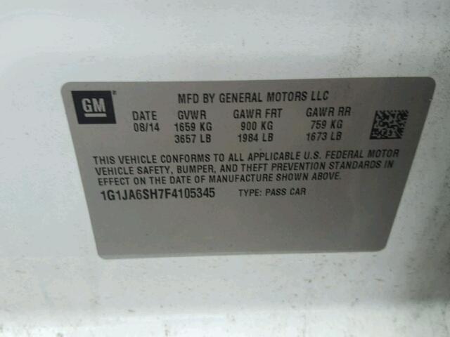 1G1JA6SH7F4105345 - 2015 CHEVROLET SONIC LS WHITE photo 10