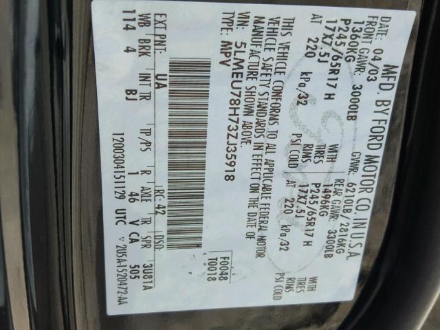 5LMEU78H73ZJ35918 - 2003 LINCOLN AVIATOR 黑色 照片 10