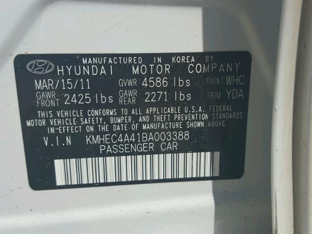 KMHEC4A41BA003388 - 2011 HYUNDAI SONATA HYB WHITE photo 10