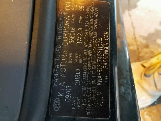 KNAFB121745311074 - 2004 KIA SPECTRA BA TURQUOISE photo 10