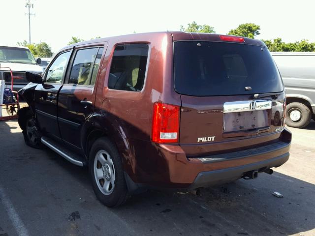 5FNYF4H21AB002373 - 2010 HONDA PILOT LX BURGUNDY photo 3