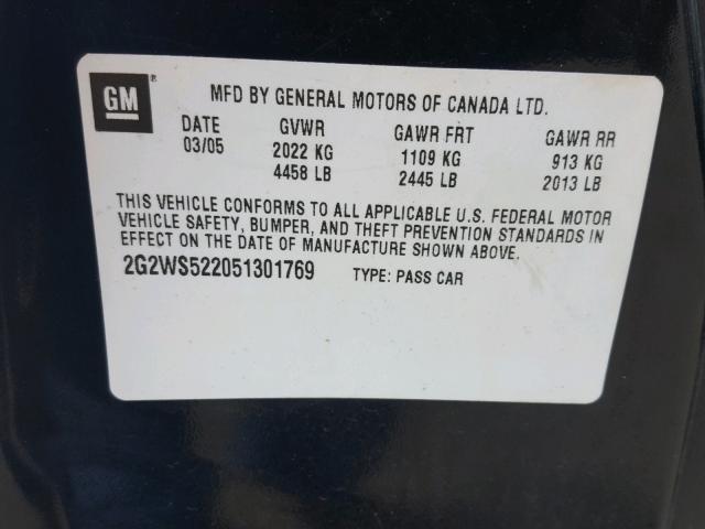 2G2WS522051301769 - 2005 PONTIAC GRAND PRIX BLACK photo 10