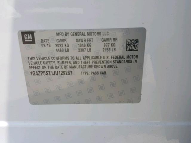 1G4ZP5SZ1JU129267 - 2018 BUICK LACROSSE E 白色 照片 10