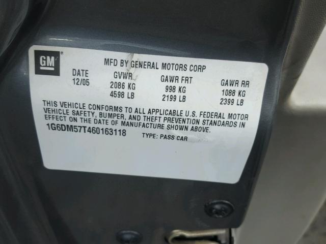 1G6DM57T460163118 - 2006 CADILLAC CTS GRAY photo 10