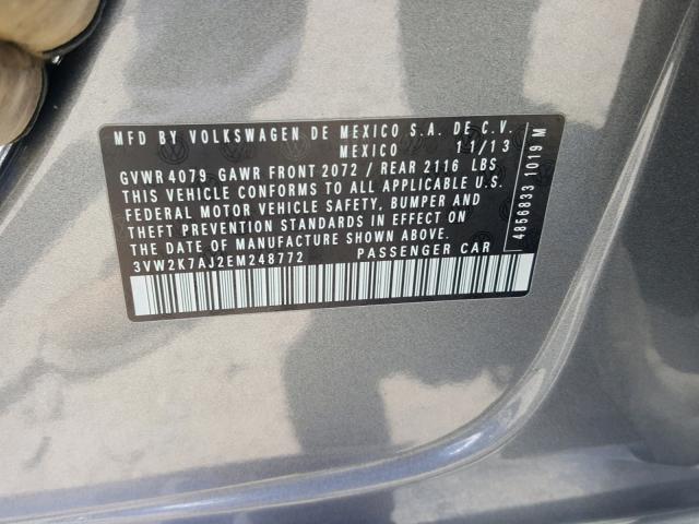3VW2K7AJ2EM248772 - 2014 VOLKSWAGEN JETTA BASE 灰色 照片 10