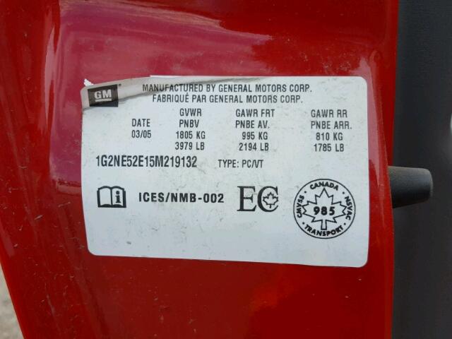 1G2NE52E15M219132 - 2005 PONTIAC GRAND AM S RED photo 10