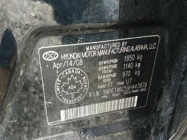 5NPET46C59H447879 - 2009 HYUNDAI SONATA GLS BLACK photo 10