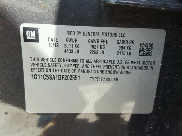 1G11C5SA1DF202551 - 2013 CHEVROLET MALIBU 1LT ნაცრისფერი ფოტო 10