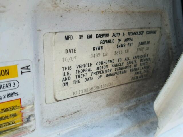 KL1TD56658B135234 - 2008 CHEVROLET AVEO BASE Ақ фото 10