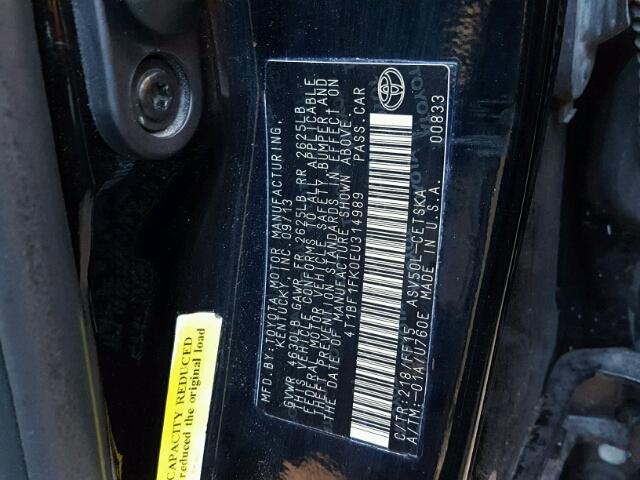 4T1BF1FK0EU314989 - 2014 TOYOTA CAMRY L BLACK photo 10