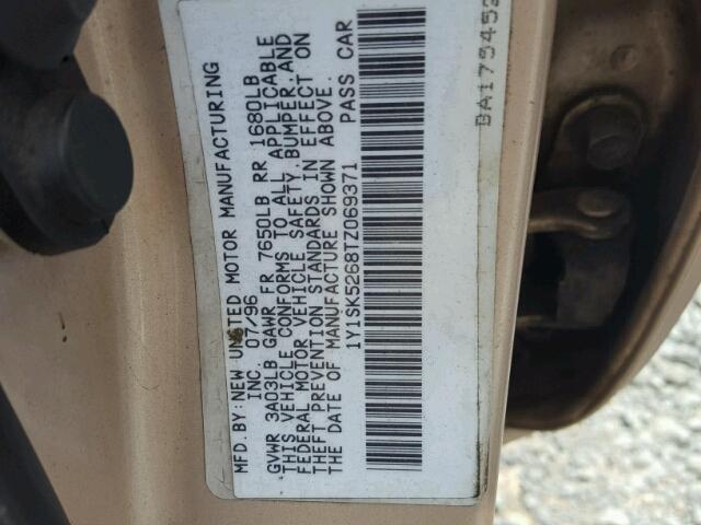 1Y1SK5268TZ069371 - 1996 GEO PRIZM BASE თაფლისფერი ფოტო 10