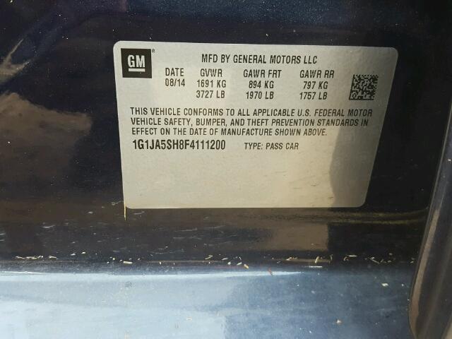 1G1JA5SH8F4111200 - 2015 CHEVROLET SONIC LS 蓝色 照片 10