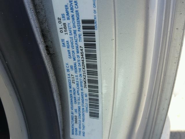 3VWCK21CX2M434547 - 2002 VOLKSWAGEN NEW BEETLE 银色 照片 10
