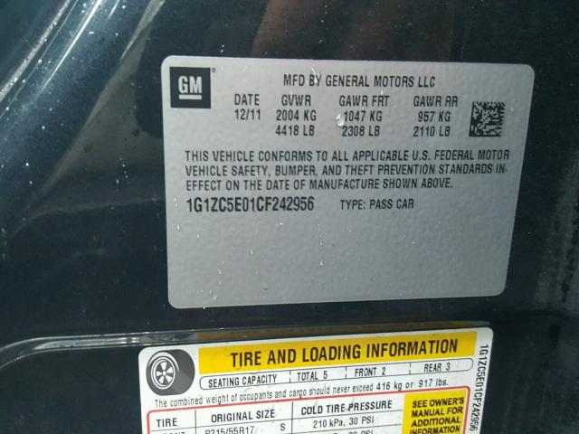 1G1ZC5E01CF242956 - 2012 CHEVROLET MALIBU 1LT შავი ფოტო 10