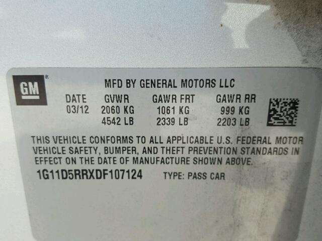 1G11D5RRXDF107124 - 2013 CHEVROLET MALIBU 1LT SILVER photo 10