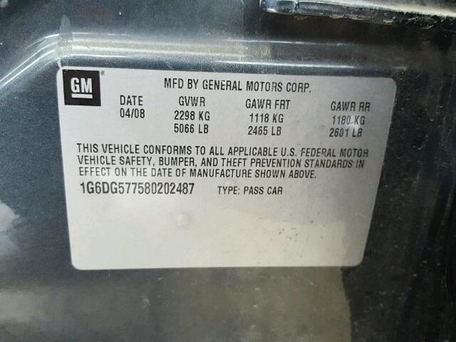 1G6DG577580202487 - 2008 CADILLAC CTS GRAY photo 10