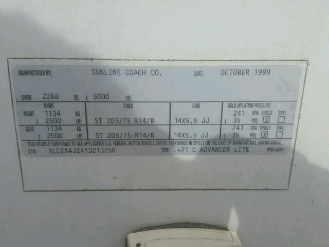 1LC2A4J24YD213250 - 2000 SUNL CAMPER TRL WHITE photo 8