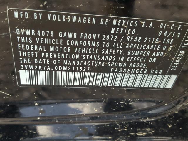 3VW2K7AJ0DM311527 - 2013 VOLKSWAGEN JETTA BASE 黑色 照片 10