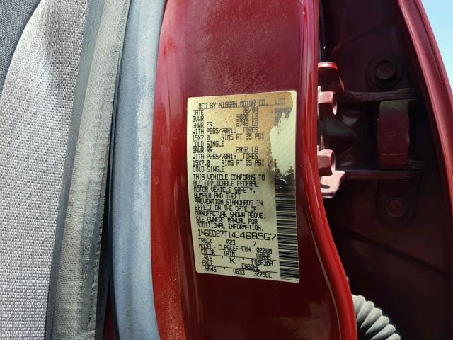 1N6ED27T14C468567 - 2004 NISSAN FRONTIER C RED photo 10