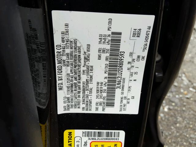 3LN6L2LU2DR809593 - 2013 LINCOLN MKZ HYBRID BLACK photo 10