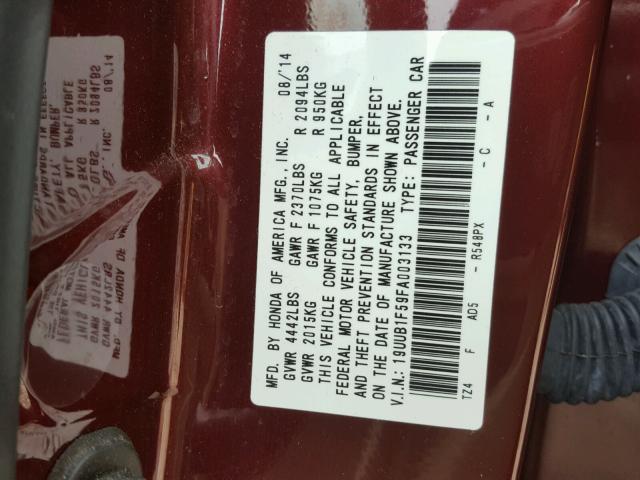 19UUB1F59FA003133 - 2015 ACURA TLX TECH BURGUNDY photo 10