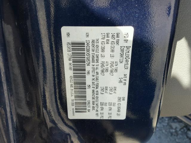 1D4HD38KX5F605794 - 2005 DODGE DURANGO ST BLUE photo 10