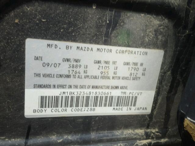 JM1BK323481830661 - 2008 MAZDA 3 S GRAY photo 10