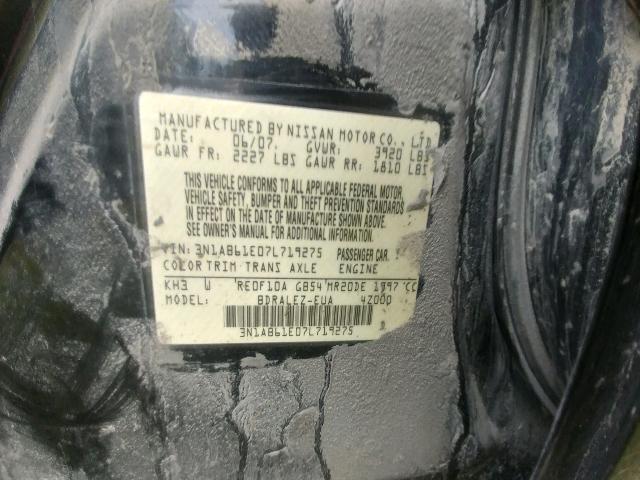 3N1AB61E07L719275 - 2007 NISSAN SENTRA 2.0 BLACK photo 10