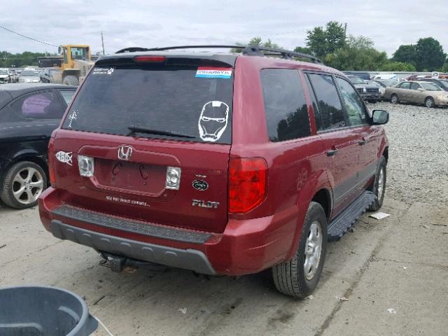 2HKYF18125H544482 - 2005 HONDA PILOT LX RED photo 4