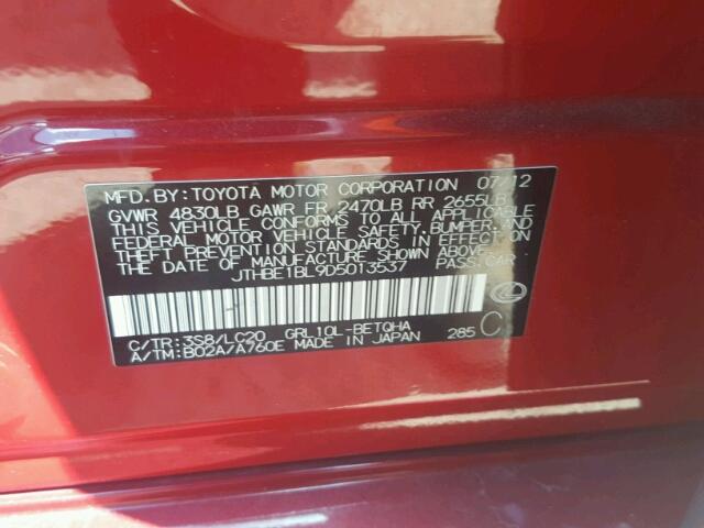 JTHBE1BL9D5013537 - 2013 LEXUS GS RED photo 10