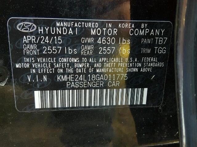 KMHE24L18GA011775 - 2016 HYUNDAI SONATA BLACK photo 10