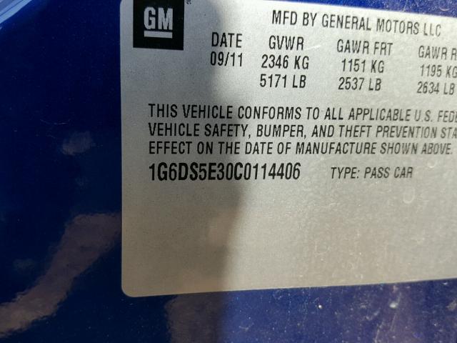 1G6DS5E30C0114406 - 2012 CADILLAC CTS PREMIU BLUE photo 10