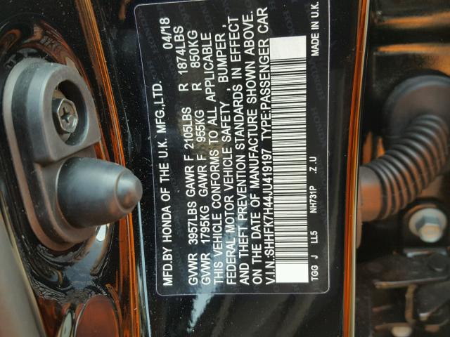 SHHFK7H44JU419197 - 2018 HONDA CIVIC SPOR BLACK photo 10