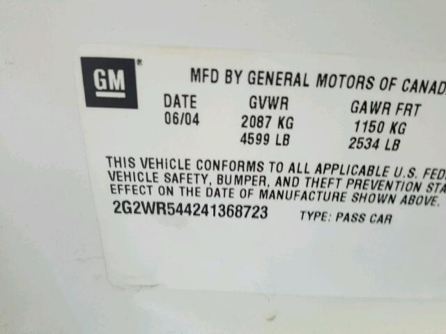 2G2WR544241368723 - 2004 PONTIAC GRAND PRIX თეთრი ფოტო 10